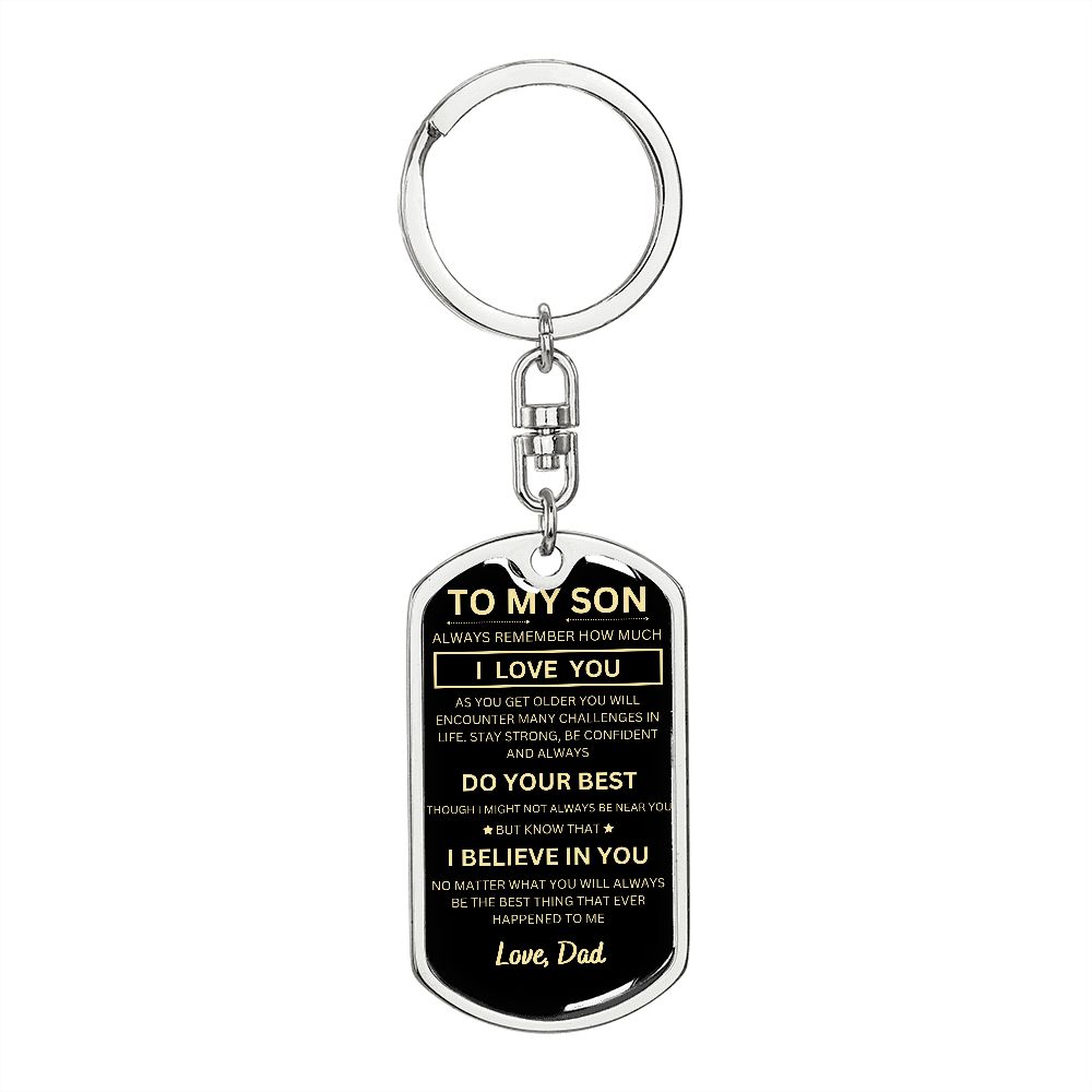 To My Son, Love Dad - Graphic Dog Tag Keychain