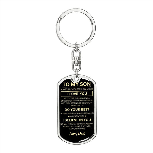 To My Son, Love Dad - Graphic Dog Tag Keychain