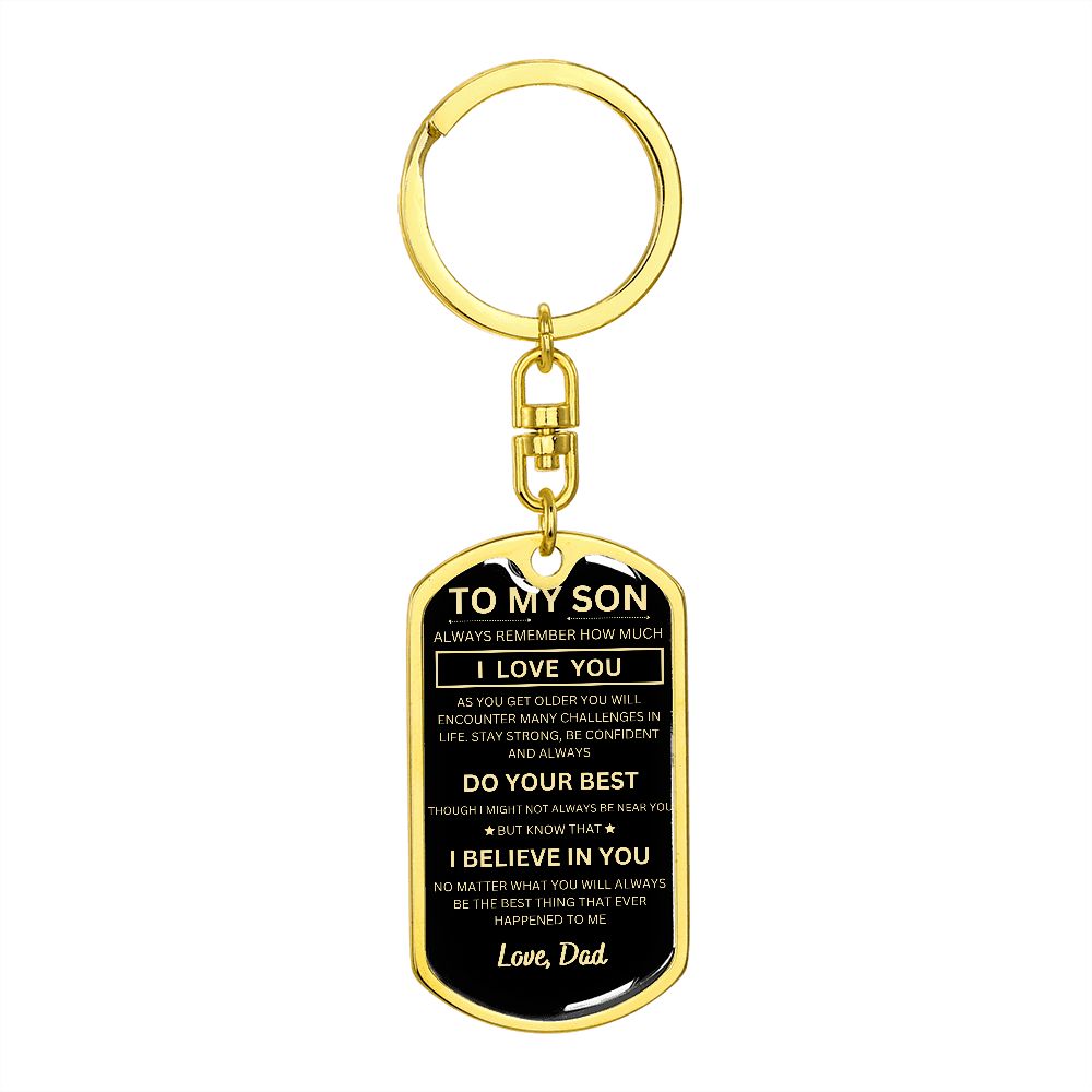To My Son, Love Dad - Graphic Dog Tag Keychain