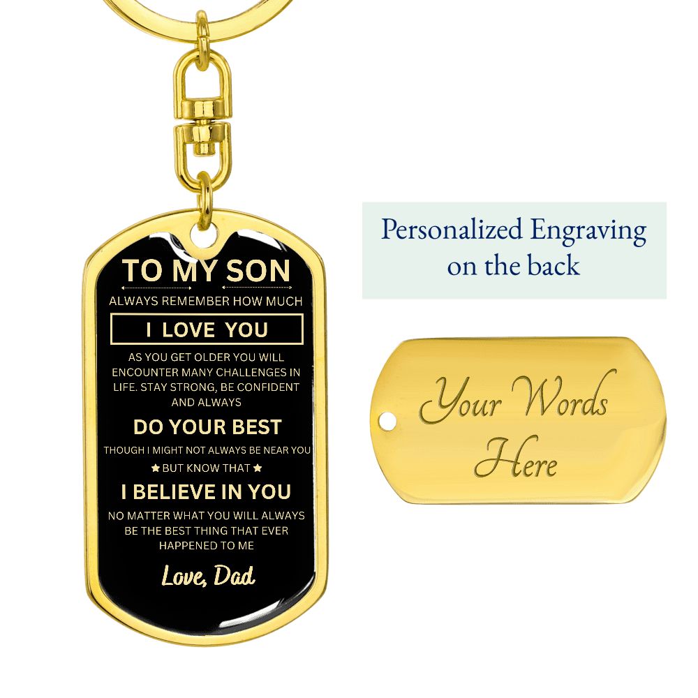 To My Son, Love Dad - Graphic Dog Tag Keychain
