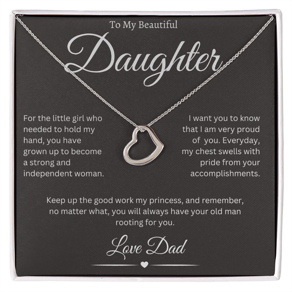 To My Beautiful Daughter, Love Dad - Delicate Heart Necklace