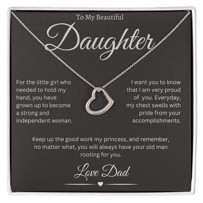 To My Beautiful Daughter, Love Dad - Delicate Heart Necklace