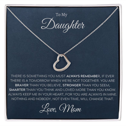 To My Daughter, Love Mom - Delicate Heart Necklace