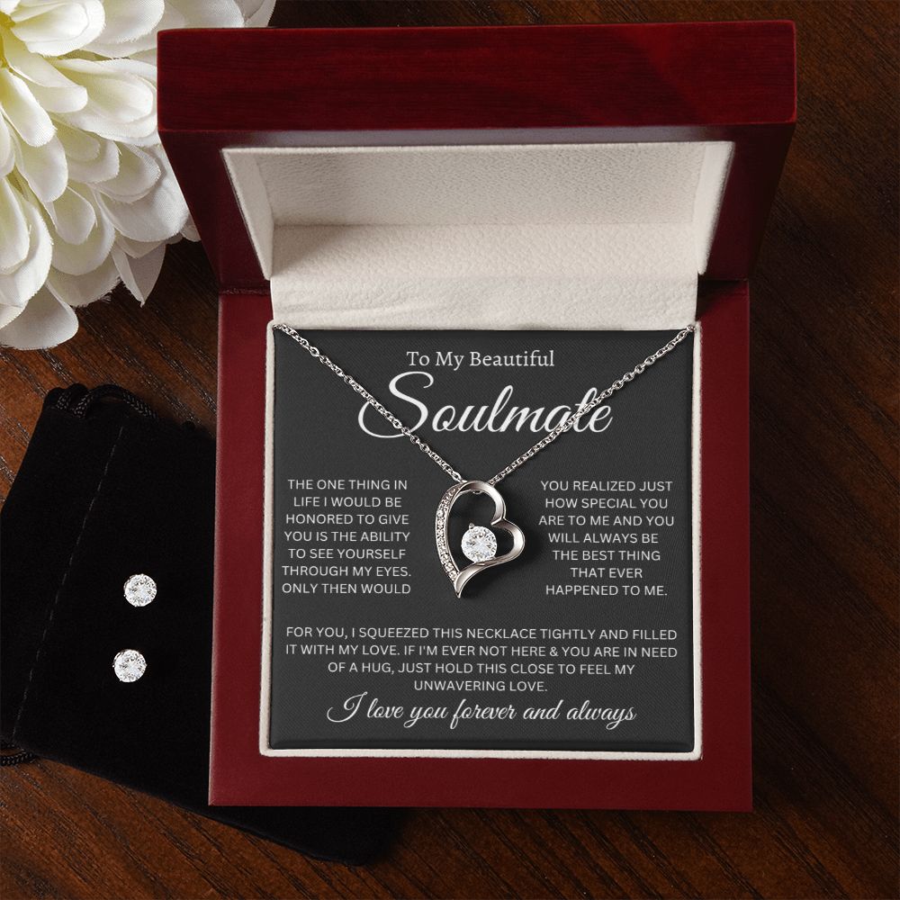 To My Soulmate Forever Love Necklace and Cubic Zirconia Earring Set