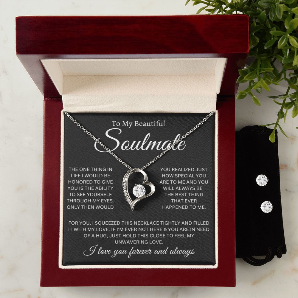 To My Soulmate Forever Love Necklace and Cubic Zirconia Earring Set